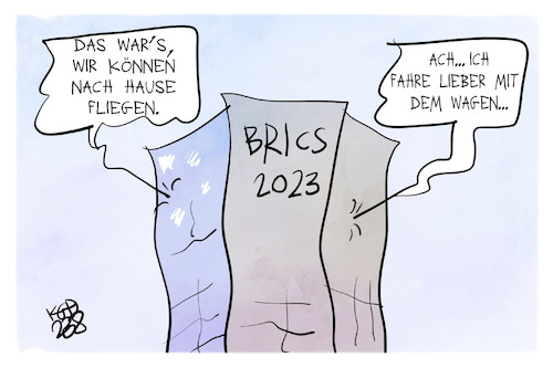 Cartoon: BRICS-Gipfel (medium) by Kostas Koufogiorgos tagged karikatur,koufogiorgos,brics,auto,flugzeug,gipfel,karikatur,koufogiorgos,brics,auto,flugzeug,gipfel