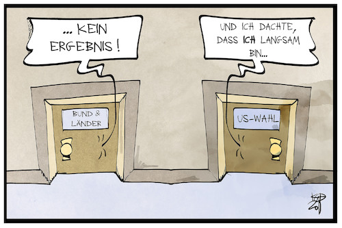 Cartoon: Bund und Länder (medium) by Kostas Koufogiorgos tagged karikatur,koufogiorgos,illustration,cartoon,bund,laender,usa,wahl,demokratie,ergebnis,einigung,langsamkeit,karikatur,koufogiorgos,illustration,cartoon,bund,laender,usa,wahl,demokratie,ergebnis,einigung,langsamkeit