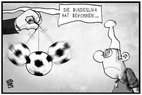 Cartoon: Bundesliga (medium) by Kostas Koufogiorgos tagged karikatur,koufogiorgos,illustration,cartoon,bundesliga,fussball,michel,sport,hypnose,pendel,trance,karikatur,koufogiorgos,illustration,cartoon,bundesliga,fussball,michel,sport,hypnose,pendel,trance