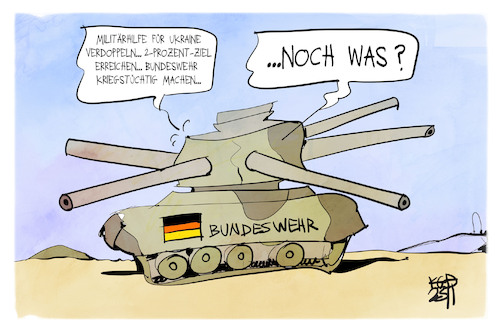 Cartoon: Bundeswehr (medium) by Kostas Koufogiorgos tagged karikatur,koufogiorgos,bundeswehr,ukraine,militär,nato,kriegstüchtig,kanone,karikatur,koufogiorgos,bundeswehr,ukraine,militär,nato,kriegstüchtig,kanone