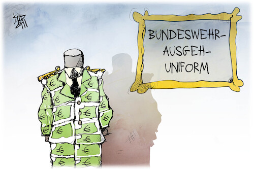 Cartoon: Bundeswehr (medium) by Kostas Koufogiorgos tagged karikatur,koufogiorgos,bundeswehr,ausgehuniform,geld,zeitenwende,karikatur,koufogiorgos,bundeswehr,ausgehuniform,geld,zeitenwende