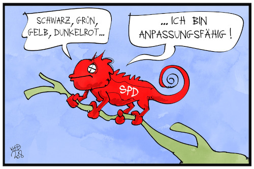 Cartoon: Chamäleon SPD (medium) by Kostas Koufogiorgos tagged karikatur,koufogiorgos,illustration,cartoon,chamäleon,spd,sozialdemokraten,regierung,koalition,farben,rot,dunkelrot,grün,schwarz,gelb,partei,demokratie,anpassung,verwandlung,karikatur,koufogiorgos,illustration,cartoon,chamäleon,spd,sozialdemokraten,regierung,koalition,farben,rot,dunkelrot,grün,schwarz,gelb,partei,demokratie,anpassung,verwandlung