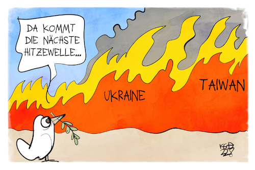 Cartoon: China-Taiwan-Konflikt (medium) by Kostas Koufogiorgos tagged karikatur,koufogiorgos,taiwan,ukraine,feuer,krieg,hitzewelle,karikatur,koufogiorgos,taiwan,ukraine,feuer,krieg,hitzewelle