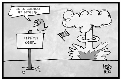 Cartoon: Clinton vs. Trump (medium) by Kostas Koufogiorgos tagged karikatur,koufogiorgos,cartoon,illustration,clinton,trump,usa,präsidentschaft,kandidat,atompilz,atombombe,katastrophe,wahl,demokraten,republikaner,karikatur,koufogiorgos,cartoon,illustration,clinton,trump,usa,präsidentschaft,kandidat,atompilz,atombombe,katastrophe,wahl,demokraten,republikaner