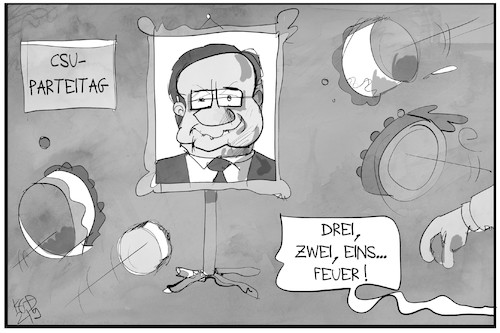 Cartoon: CSU-Parteitag (medium) by Kostas Koufogiorgos tagged karikatur,koufogiorgos,illustration,cartoon,csu,parteitag,laschet,feindbild,karikatur,koufogiorgos,illustration,cartoon,csu,parteitag,laschet,feindbild