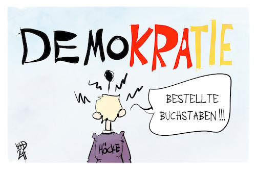 Cartoon: Demokratie (medium) by Kostas Koufogiorgos tagged karikatur,koufogiorgos,afd,höcke,demokratie,buchstaben,demo,karikatur,koufogiorgos,afd,höcke,demokratie,buchstaben,demo