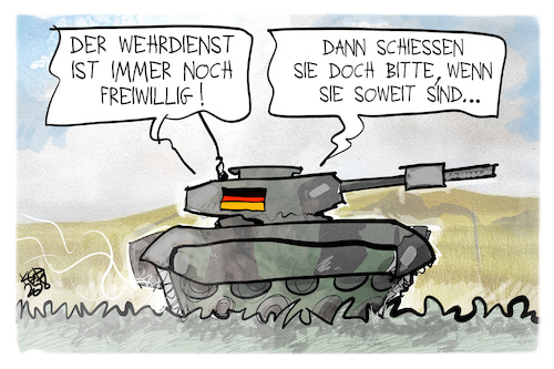 Cartoon: Der freiwillige Wehrdienst (medium) by Kostas Koufogiorgos tagged karikatur,koufogiorgos,wehrdienst,pflicht,panzer,bundeswehr,ausbildung,freiwillig,karikatur,koufogiorgos,wehrdienst,pflicht,panzer,bundeswehr,ausbildung,freiwillig