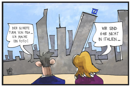 Cartoon: Deutsche Bank (medium) by Kostas Koufogiorgos tagged karikatur,koufogiorgos,cartoon,illustration,deutsche,bank,finanzinstitut,schief,pisa,italien,deutschland,frankfurt,skyline,mainhattan,wirtschaft,karikatur,koufogiorgos,cartoon,illustration,deutsche,bank,finanzinstitut,schief,pisa,italien,deutschland,frankfurt,skyline,mainhattan,wirtschaft