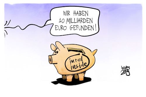 Cartoon: Deutschland spart Subventionen (medium) by Kostas Koufogiorgos tagged karikatur,koufogiorgos,intel,subventionen,steuern,chip,halbleiter,karikatur,koufogiorgos,intel,subventionen,steuern,chip,halbleiter