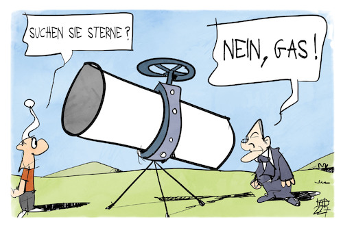 Cartoon: Die Suche nach Gas (medium) by Kostas Koufogiorgos tagged karikatur,koufogiorgos,scholz,teleskop,pipeline,gas,sterne,energie,karikatur,koufogiorgos,scholz,teleskop,pipeline,gas,sterne,energie