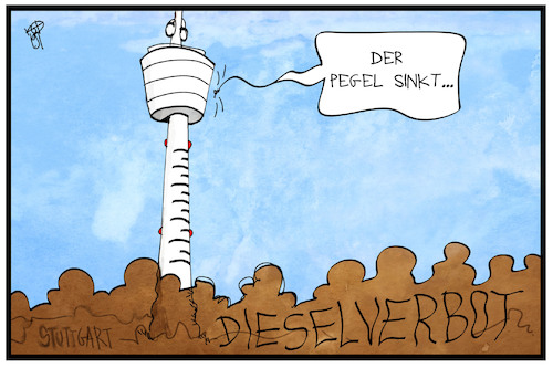 Cartoon: Dieselfahrverbot (medium) by Kostas Koufogiorgos tagged karikatur,koufogiorgos,illustration,cartoon,diesel,pegel,fernsehturm,umwelt,luft,verschmutzung,karikatur,koufogiorgos,illustration,cartoon,diesel,pegel,fernsehturm,umwelt,luft,verschmutzung