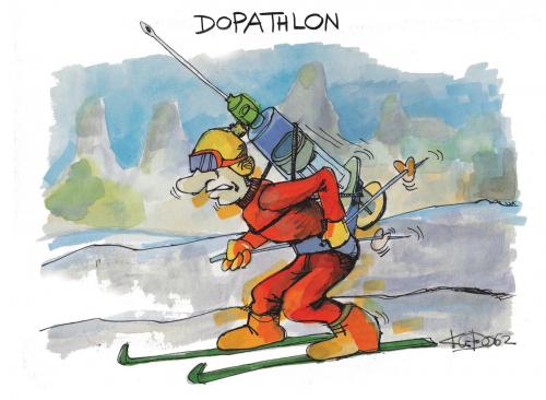 Cartoon: Dopathlon (medium) by Kostas Koufogiorgos tagged doping,biathlon,olympische,spiele,kostas,koufogiorgos,biathlon,biathlet,winterolympiade,wintersport,sport,olympiade,olympia,olympische spiele,olympische,spiele,doping,dopen,aufputschmittel,spritze,spritzen,schnee,winter,ski,skifahrer,unfair,betrug,kontrolle,schütze