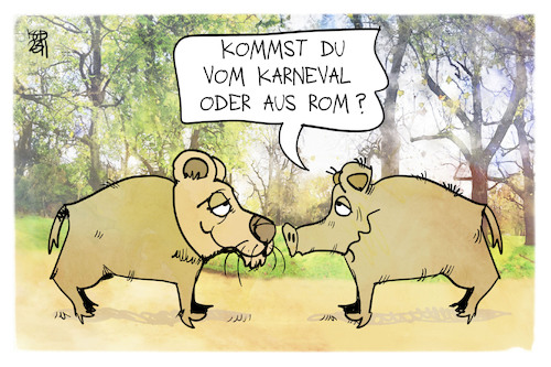 Cartoon: Ein Löwe in Rom (medium) by Kostas Koufogiorgos tagged karikatur,koufogiorgos,löwe,wildschwein,rom,karneval,karikatur,koufogiorgos,löwe,wildschwein,rom,karneval