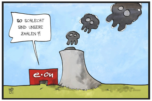 Cartoon: e.on (medium) by Kostas Koufogiorgos tagged karikatur,koufogiorgos,illustration,cartoon,eon,energoekonzern,strom,kraftwerk,rauch,bilanz,zahlen,wirtschaft,totenkopf,karikatur,koufogiorgos,illustration,cartoon,eon,energoekonzern,strom,kraftwerk,rauch,bilanz,zahlen,wirtschaft,totenkopf