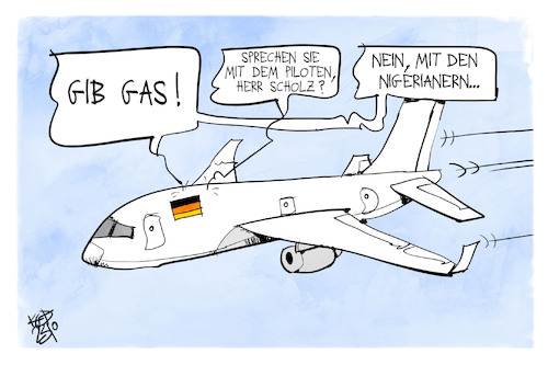 Cartoon: Erdgas (medium) by Kostas Koufogiorgos tagged karikatur,koufogiorgos,erdgas,nigeria,pilot,scholz,flugzeug,energie,karikatur,koufogiorgos,erdgas,nigeria,pilot,scholz,flugzeug,energie