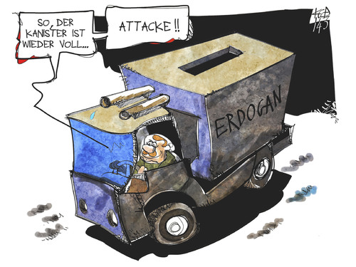 Cartoon: Erdogans Attacke (medium) by Kostas Koufogiorgos tagged karikatur,koufogiorgos,illustration,cartoon,erdogan,wahl,urne,wahlurne,wasserwerfer,polizeistaat,demokratie,attacke,angriff,politik,türkei,karikatur,koufogiorgos,illustration,cartoon,erdogan,wahl,urne,wahlurne,wasserwerfer,polizeistaat,demokratie,attacke,angriff,politik,türkei