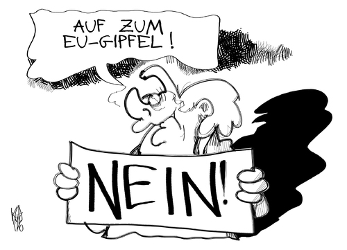 Cartoon: EU-Gipfel (medium) by Kostas Koufogiorgos tagged eu,europa,gipfel,merkel,nein,eurobonds,schulden,krise,karikatur,kostas,koufogiorgos,eu,europa,merkel,gipfel,eurobonds,schulden