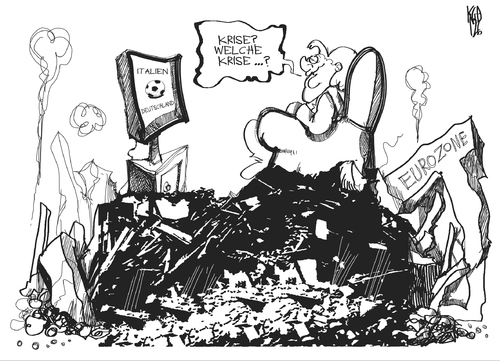 Cartoon: EU-Gipfel (medium) by Kostas Koufogiorgos tagged merkel,euro,schulden,krise,eu,gipfel,fussball,em,meisterschaft,italien,deutschland,karikatur,kostas,koufogiorgos,merkel,euro,schulden,krise,eu,gipfel,fussball,em