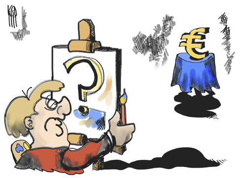 Cartoon: Euro-Krise (medium) by Kostas Koufogiorgos tagged europa,deutschland,rolle,europe,role,leading,germany,krise,euro,führungsrolle,leadership,crisis,zeit,führungsanspruch,merkel,maler,kuenstler,kunst,gemaelde,fragezeichen,waehrung,zone,leinwand,atelier,politik,karikatur,kostas,koufogiorgos,euro,krise,merkel,maler,kunst,fragezeichen,europa