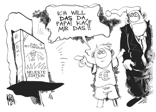 Cartoon: Euro-Rettung (medium) by Kostas Koufogiorgos tagged euro,rettung,michel,plan,neuauflage,schulden,krise,europa,karikatur,kostas,koufogiorgos