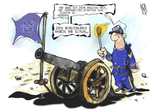 Cartoon: Europäische Union (medium) by Kostas Koufogiorgos tagged vereinigte,staaten,europa,union,krieg,bürgerkrieg,nord,süd,karikatur,kostas,koufogiorgos,usa,europa,krieg,bürgerkrieg