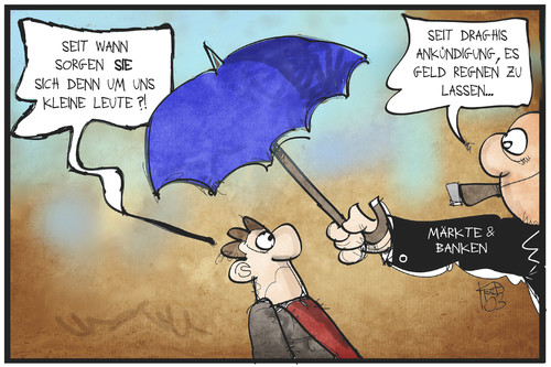 Cartoon: EZB-Geldregen (medium) by Kostas Koufogiorgos tagged karikatur,koufogiorgos,illustration,cartoon,ezb,draghi,markt,bank,bürger,schirm,regen,schutz,geld,wirtschaft,politik,europa,zentralbank,karikatur,koufogiorgos,illustration,cartoon,ezb,draghi,markt,bank,bürger,schirm,regen,schutz,geld,wirtschaft,politik,europa,zentralbank