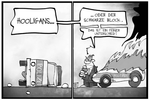 Cartoon: EZB und Blockupy (medium) by Kostas Koufogiorgos tagged karikatur,koufogiorgos,illustration,cartoon,hooligan,schwarzer,block,autonome,krawall,polizei,polizist,polizeiwagen,auto,vandalismus,unterschied,politik,demonstration,eskalation,ausschreitung,karikatur,koufogiorgos,illustration,cartoon,hooligan,schwarzer,block,autonome,krawall,polizei,polizist,polizeiwagen,auto,vandalismus,unterschied,politik,demonstration,eskalation,ausschreitung