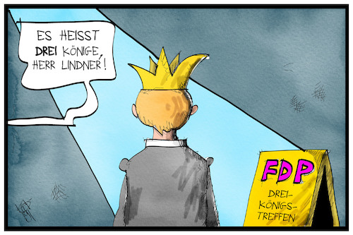 Cartoon: FDP-Dreikönigstreffen (medium) by Kostas Koufogiorgos tagged karikatur,koufogiorgos,illustration,cartoon,fdp,lindner,dreikönigstreffen,stuttgart,liberale,partei,karikatur,koufogiorgos,illustration,cartoon,fdp,lindner,dreikönigstreffen,stuttgart,liberale,partei