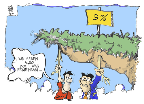 Cartoon: FDP und Linke (medium) by Kostas Koufogiorgos tagged fdp,linke,hürde,umfrage,rösler,wahl,politik,karikatur,abgrund,kostas,koufogiorgos,fdp,linke,umfrage,rösler,wahl