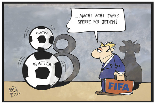 Cartoon: FIFA (medium) by Kostas Koufogiorgos tagged korruption,sperre,urteil,sport,weltverband,verband,fussball,acht,platini,blatter,fifa,cartoon,illustration,koufogiorgos,karikatur,karikatur,koufogiorgos,illustration,cartoon,fifa,blatter,platini,acht,fussball,verband,weltverband,sport,urteil,sperre,korruption