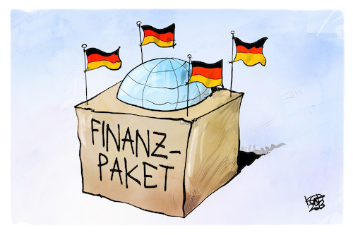 Cartoon: Finanzpaket (medium) by Kostas Koufogiorgos tagged karikatur,koufogiorgos,finanzpaket,bundestag,reichstag,schulden,karikatur,koufogiorgos,finanzpaket,bundestag,reichstag,schulden