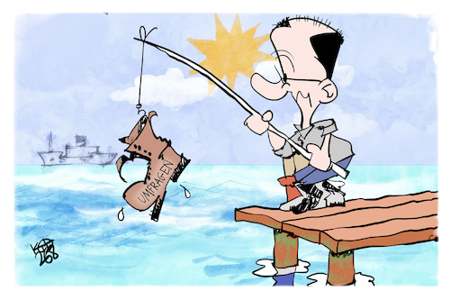 Cartoon: Fishing for compliments (medium) by Kostas Koufogiorgos tagged karikatur,koufogiorgos,merz,umfrage,beliebtheit,bundeskanzler,karikatur,koufogiorgos,merz,umfrage,beliebtheit,bundeskanzler