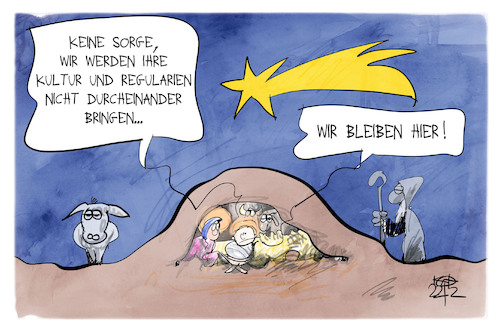 Cartoon: Flüchtlingspolitik (medium) by Kostas Koufogiorgos tagged karikatur,koufogiorgos,weihnachten,krippe,bautzen,maria,josef,karikatur,koufogiorgos,weihnachten,krippe,bautzen,maria,josef