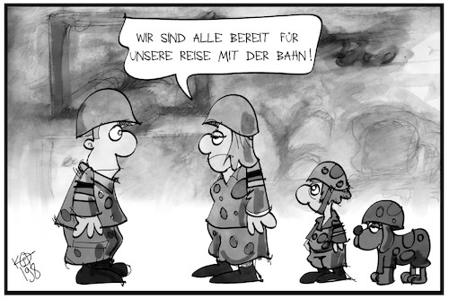 Cartoon: Freie Bahnfahrten (medium) by Kostas Koufogiorgos tagged karikatur,koufogiorgos,illustration,cartoon,bahn,bundeswehr,uniform,passagier,reisende,mobilität,militär,armee,kostenlos,karikatur,koufogiorgos,illustration,cartoon,bahn,bundeswehr,uniform,passagier,reisende,mobilität,militär,armee,kostenlos