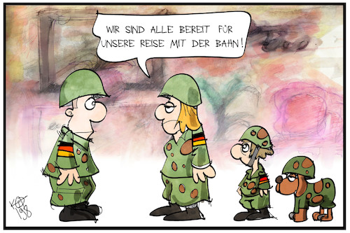 Cartoon: Freie Bahnfahrten (medium) by Kostas Koufogiorgos tagged karikatur,koufogiorgos,illustration,cartoon,bahn,bundeswehr,uniform,passagier,reisende,mobilität,militär,armee,kostenlos,karikatur,koufogiorgos,illustration,cartoon,bahn,bundeswehr,uniform,passagier,reisende,mobilität,militär,armee,kostenlos