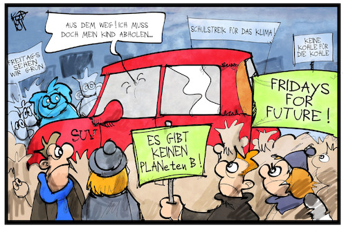 Cartoon: Fridays for Future (medium) by Kostas Koufogiorgos tagged karikatur,koufogiorgos,illustration,cartoon,demonstration,schüler,eltern,helicopter,suv,umwelt,verschmutzung,luft,diesel,klima,karikatur,koufogiorgos,illustration,cartoon,demonstration,schüler,eltern,helicopter,suv,umwelt,verschmutzung,luft,diesel,klima