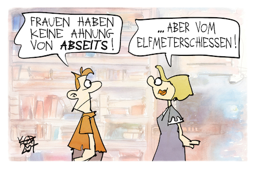 Cartoon: Fußball-EM (medium) by Kostas Koufogiorgos tagged karikatur,koufogiorgos,em,elfmeterschießen,abseits,frauen,fußball,karikatur,koufogiorgos,em,elfmeterschießen,abseits,frauen,fußball