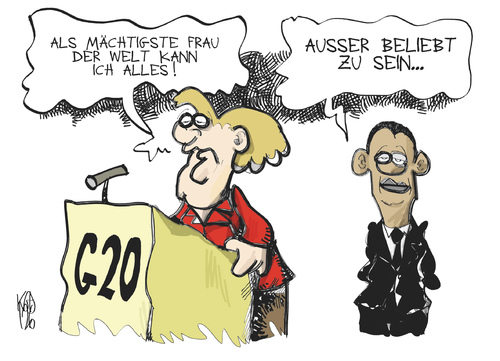 Cartoon: G20 (medium) by Kostas Koufogiorgos tagged 20,gipfel,mexiko,merkel,obama,popularität,macht,frau,politik,karikatur,kostas,koufogiorgos,20 gipfel,mexiko,obama,merkel,20,gipfel