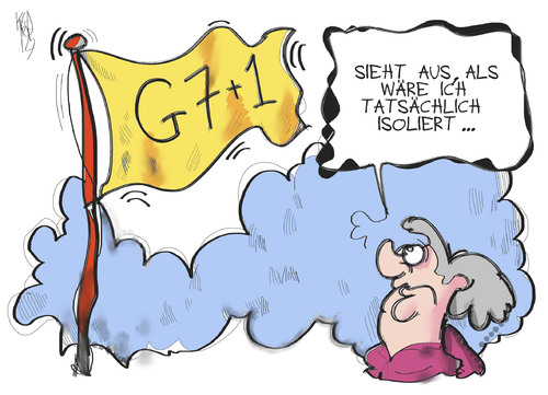 Cartoon: G7 und 1 (medium) by Kostas Koufogiorgos tagged merkel,g8,gipfel,sparen,camp,david,europa,schulden,krise,wirtschaft,politik,karikatur,kostas,koufogiorgos,merkel,g8,gipfel,camp david,camp,david