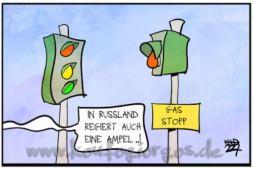 Cartoon: Gas-Stopp (medium) by Kostas Koufogiorgos tagged karikatur,koufogiorgos,energie,krise,ampel,russland,stopp,gaslieferung,regierung