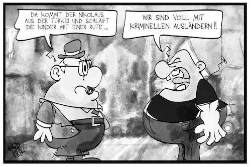 Cartoon: Gedanken zum Nikolaustag (medium) by Kostas Koufogiorgos tagged karikatur,koufogiorgos,cartoon,illustration,nikolaus,myra,tuerkei,nikolaustag,rute,kriminalität,ausländer,adventszeit,weihnachtszeit,populismus,extremismus,ignoranz,fremdenfeindlichkeit,karikatur,koufogiorgos,cartoon,illustration,nikolaus,myra,tuerkei,nikolaustag,rute,kriminalität,ausländer,adventszeit,weihnachtszeit,populismus,extremismus,ignoranz,fremdenfeindlichkeit