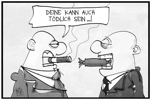 Cartoon: Gefährliche Wurst (medium) by Kostas Koufogiorgos tagged karikatur,koufogiorgos,illustration,cartoon,who,wurst,fleisch,tabak,tödlich,krebserregend,rauchen,zigarre,weltgesundheitsorganisation,krankheit,gesundheit,karikatur,koufogiorgos,illustration,cartoon,who,wurst,fleisch,tabak,tödlich,krebserregend,rauchen,zigarre,weltgesundheitsorganisation,krankheit,gesundheit