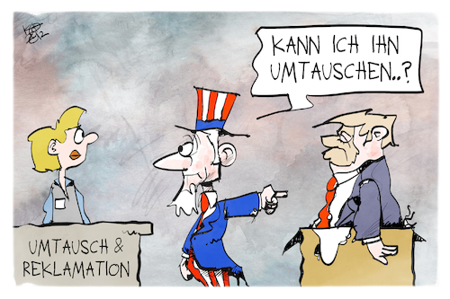 Cartoon: Geschenke-Umtausch (medium) by Kostas Koufogiorgos tagged karikatur,koufogiorgos,trump,uncle,sam,umtausch,karikatur,koufogiorgos,trump,uncle,sam,umtausch