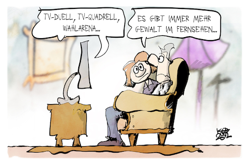 Cartoon: Gewalt im Wahlkampf (medium) by Kostas Koufogiorgos tagged karikatur,koufogiorgos,wahlkampf,fernsehen,tv,duell,karikatur,koufogiorgos,wahlkampf,fernsehen,tv,duell