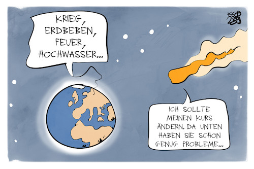 Cartoon: Globale Katastrophen (medium) by Kostas Koufogiorgos tagged karikatur,koufogiorgos,katastrophe,erdbeben,komet,hochwasser,feuer,planet,erde,karikatur,koufogiorgos,katastrophe,erdbeben,komet,hochwasser,feuer,planet,erde