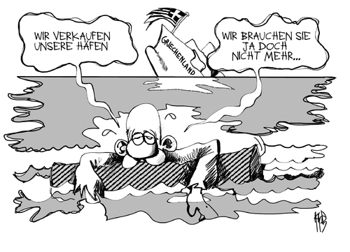 Cartoon: Griechenland (medium) by Kostas Koufogiorgos tagged griechenland,privatisierung,hafen,schiff,untergang,staat,schulden,bankrott,pleite