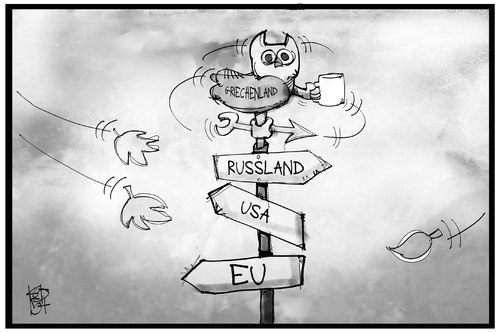 Cartoon: Griechenland (medium) by Kostas Koufogiorgos tagged karikatur,koufogiorgos,illustration,cartoon,griechenland,wetterhahn,russland,usa,europa,richtung,richtungswechsel,orientierung,unberechenbarkeit,politik,wegweiser,karikatur,koufogiorgos,illustration,cartoon,griechenland,wetterhahn,russland,usa,europa,richtung,richtungswechsel,orientierung,unberechenbarkeit,politik,wegweiser