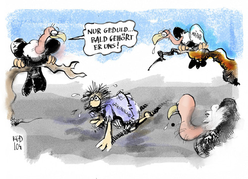 Cartoon: Griechenlands Pleite (medium) by Kostas Koufogiorgos tagged griechenland,pleite,schulden,defizit,staatsdefizit,euro,anleihen,markt,börse,spekulanten,wirtschaft,geier,zinsen,kredit,finanzkrise,wirtschaftskrise