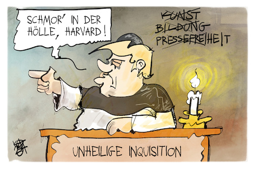 Cartoon: Großinquisitor Trump (medium) by Kostas Koufogiorgos tagged karikatur,koufogiorgos,trump,usa,harvard,bildung,inquisitor,inquisition,verurteilung,unheilig,wissenschaft,karikatur,koufogiorgos,trump,usa,harvard,bildung,inquisitor,inquisition,verurteilung,unheilig,wissenschaft