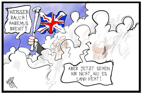 Cartoon: Habemus Brexit (medium) by Kostas Koufogiorgos tagged karikatur,koufogiorgos,illustration,cartoon,brexit,rauch,uk,europa,eu,grossbritannien,sicht,karikatur,koufogiorgos,illustration,cartoon,brexit,rauch,uk,europa,eu,grossbritannien,sicht
